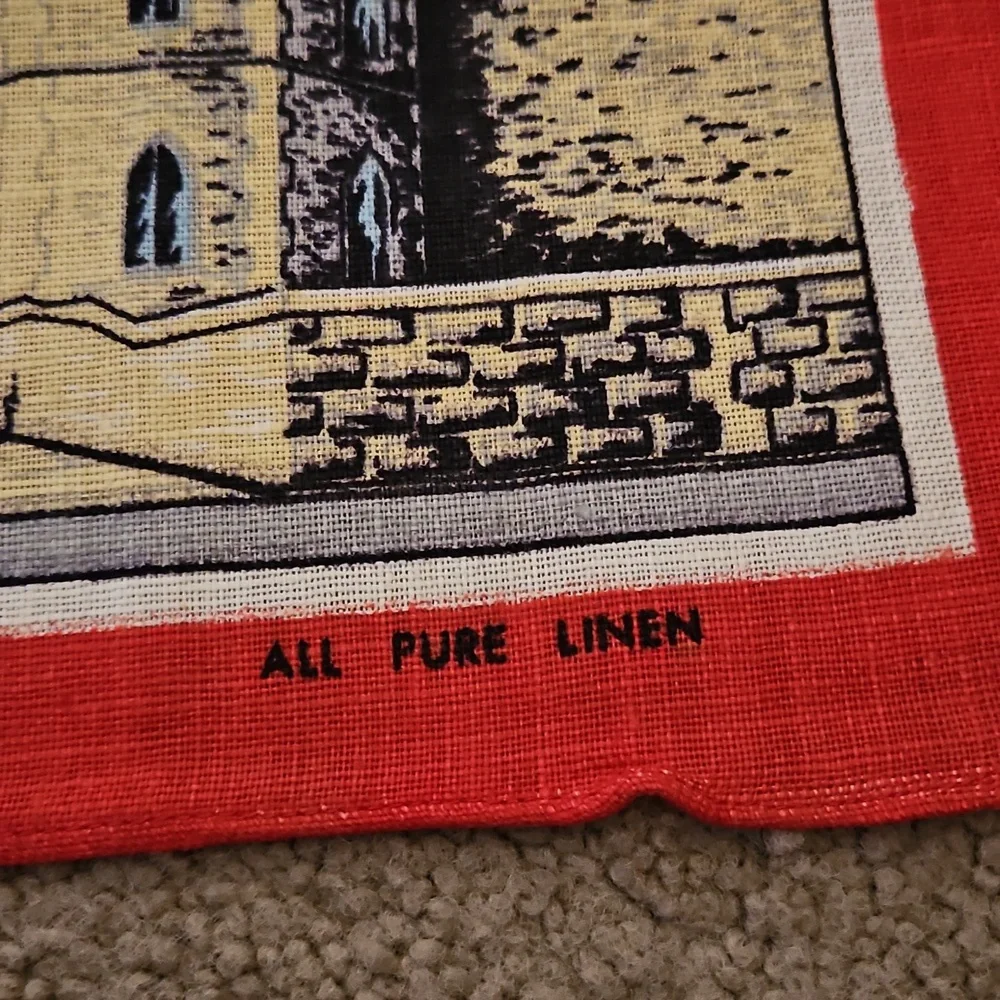 Windsor Souvenir Linen Tea Towel with Red Border